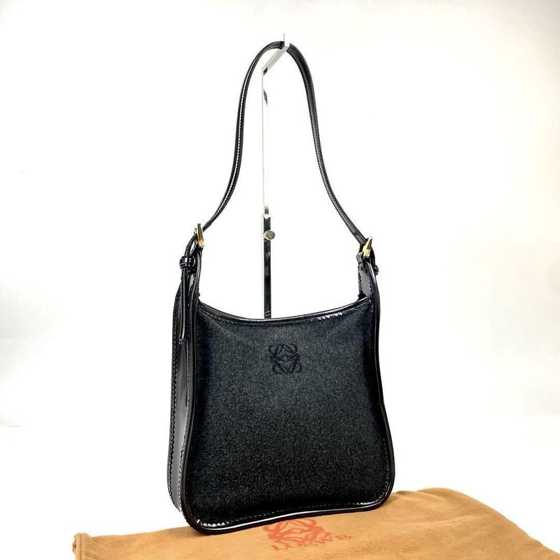 Rare second-hand Loewe black and gray leather suede side back leather small bag shoulder handbag - Messenger Bags & Sling Bags - Genuine Leather Black