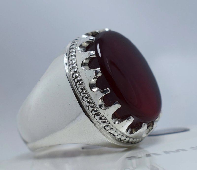 Natural Blood Red Yemeni Aqeeq Ring Yamni Akik Yemen Aqiq Yaman Agate Bague Men - 戒指 - 寶石 咖啡色