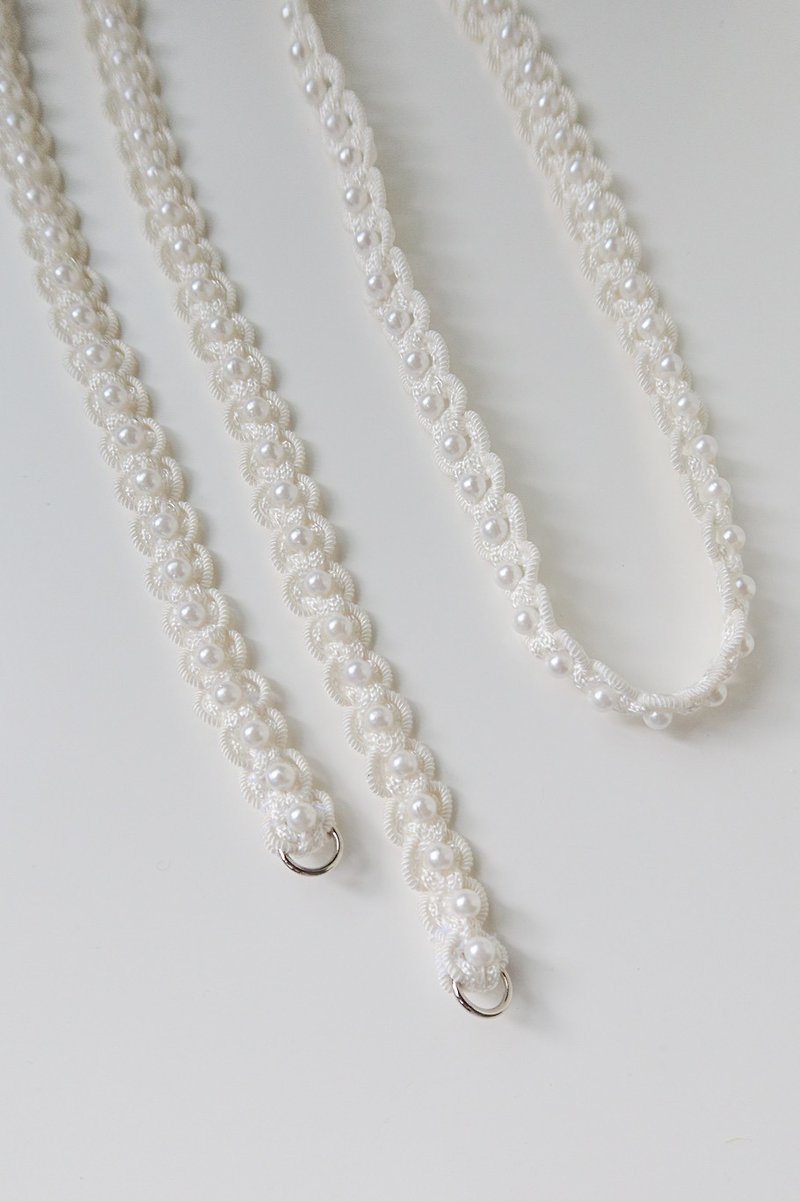 Japanese hand-stitched pearl mobile phone strap - Camera Straps & Stands - Other Materials White