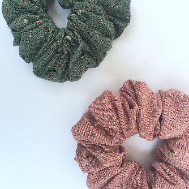 *1 + 1 = 5 / small square dyed intestine flower / hair band / tress* - Hair Accessories - Cotton & Hemp Green