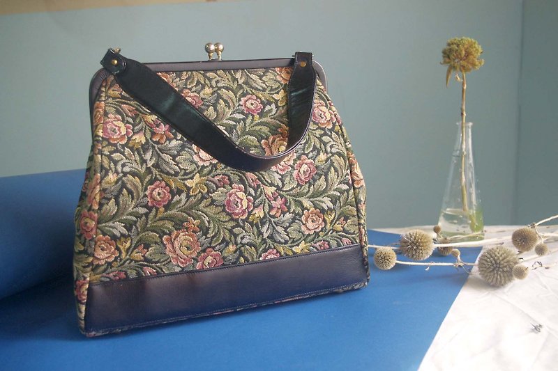 歐洲古董包-緹花布面口金手提包 - 手提包/手提袋 - 聚酯纖維 