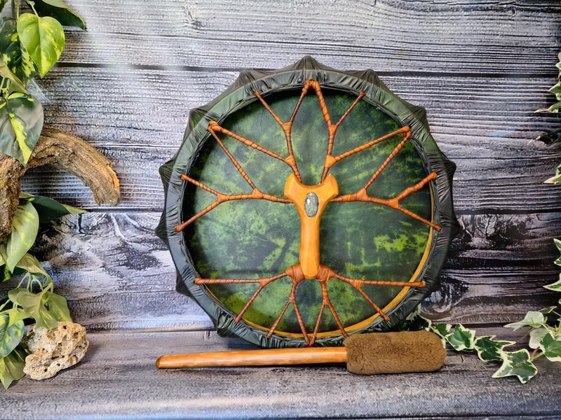 shamanic drum Tree of life 46 cm diameter 18 inch - 吉他/樂器 - 其他材質 綠色