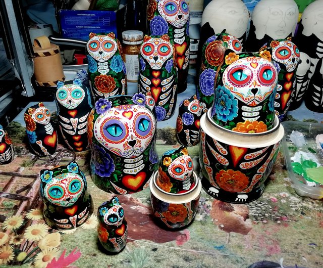 Russian Matryoshka Cat Day Of The Dead Mexican Decor Sugar Skull Day of theDead Shop WorkShopMatryona Items for Display Pinkoi