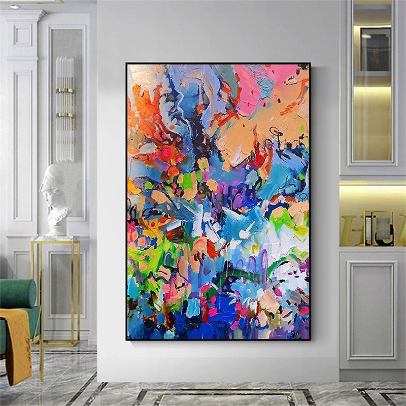 Handmade Abstract Painting Canvas Wall Art Picture for Living Room Decoration - โปสเตอร์ - ลินิน หลากหลายสี