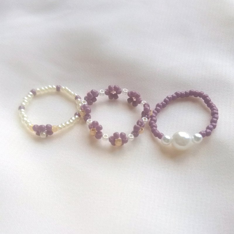 3点セット beads ring set ビーズリング セット No.04 - 戒指 - 玻璃 紫色