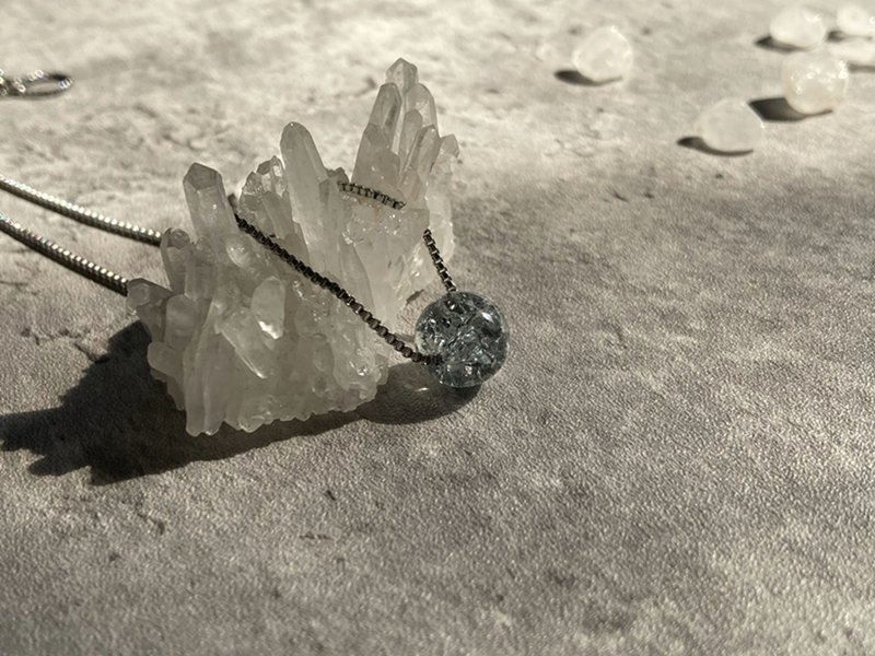 [Yumo Galaxy. Hand-fired glass bead necklace】glazed | titanium steel chain, medical steel - Necklaces - Other Materials Gray