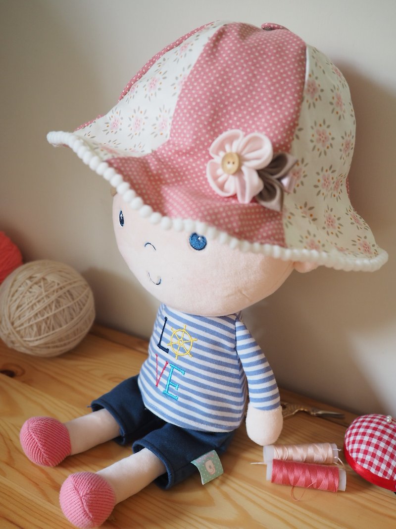 手工製作雙面棉質粉紅小碎花拼布帽子髮夾套裝 - 嬰兒帽子/髮帶 - 棉．麻 粉紅色