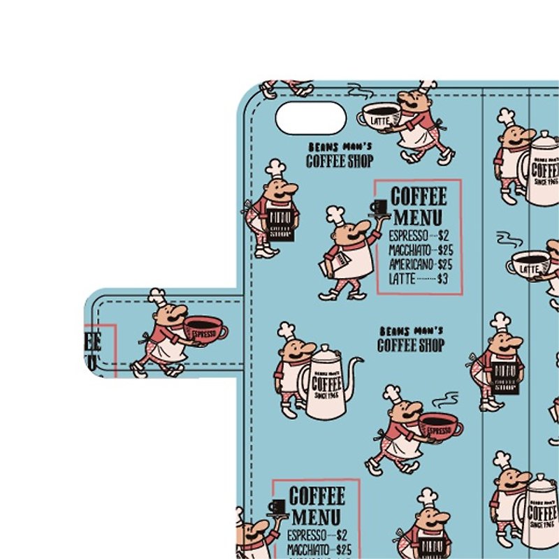 Beans Man of the coffee shop iPhone6Plus / 6sPlus / 7Plus notebook type case [order product] - อื่นๆ - หนังแท้ สีน้ำเงิน