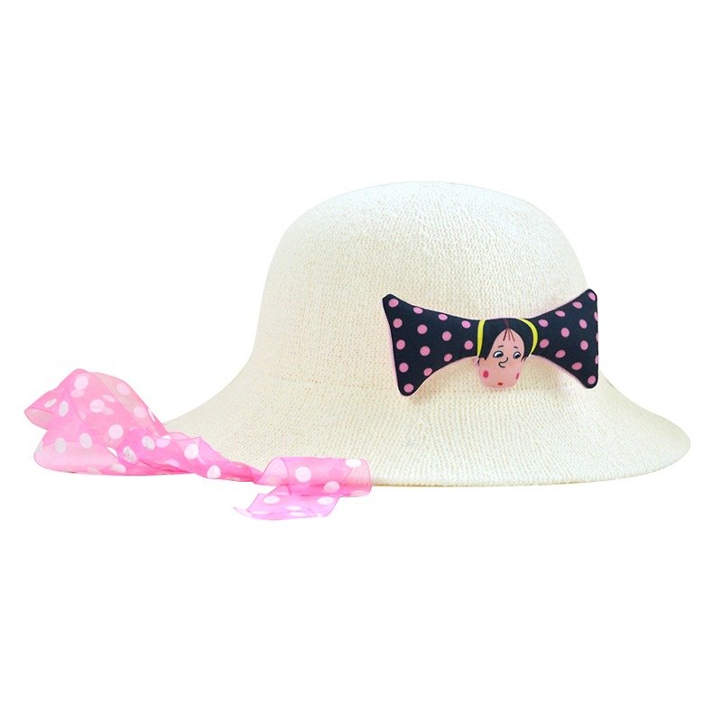 ポルカドットガールかわいいレトロリボンハット帽子流域キャップビーチ美しい芸術 - 帽子 - コットン・麻 ホワイト