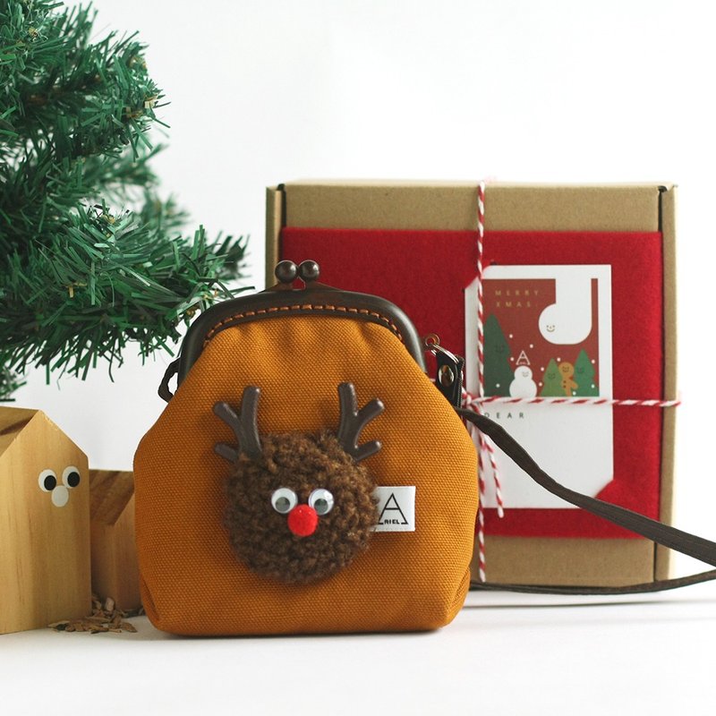 Forest Plush Deer Clasp Coin Pouch / With Long Strap / Crossbody Wearable - Messenger Bags & Sling Bags - Cotton & Hemp Brown