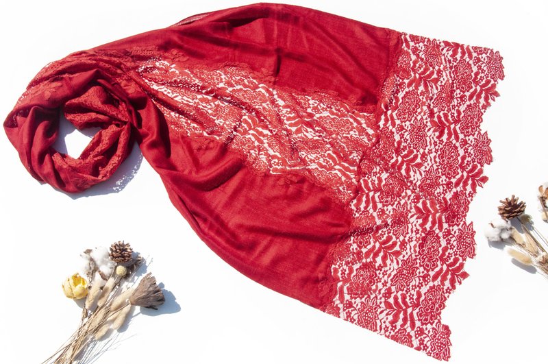 Cashmere Handwoven Scarf Woven Scarf Knitted Scarf Pure Wool Scarf - Lace - Knit Scarves & Wraps - Wool Red