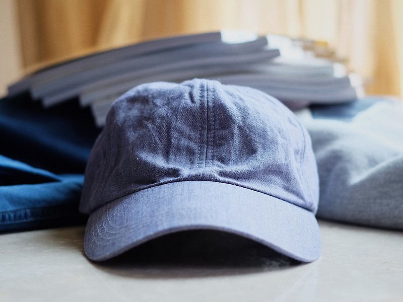 Plain blue cotton and Linen old hat - หมวก - ผ้าฝ้าย/ผ้าลินิน สีน้ำเงิน