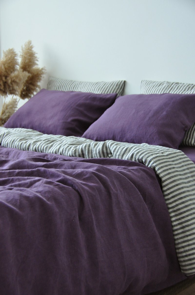Deep purple double-sided linen duvet cover / Softened linen / Comforter cover