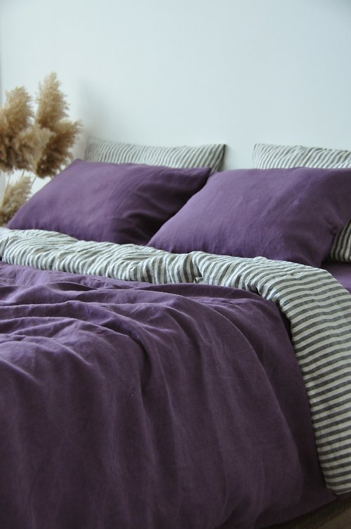True Things Deep purple double-sided linen duvet cover / Softened linen / Comforter cover