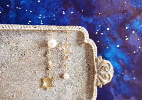 hina工作室 淡水パールと星のピアス or イヤリング