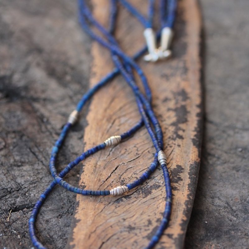 Lapis Lazuli beads and silver wrap beads two-tiered necklace (N0008) - 項鍊 - 石頭 藍色