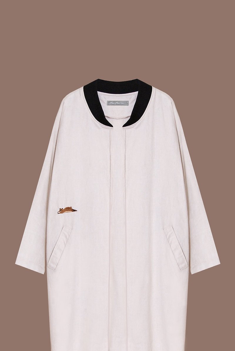 [Limited] seven lazy Bear Sang / baseball jacket collar cotton long plate - เสื้อแจ็คเก็ต - ผ้าฝ้าย/ผ้าลินิน ขาว
