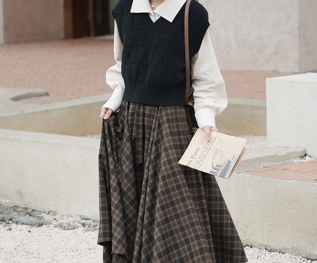 High waisted outlet plaid skirt vest