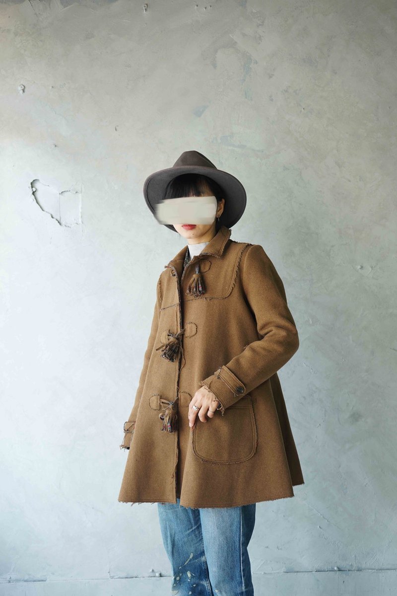 尋寶古著-美國製opening ceremony牛奶糖棕傘版鬚邊流蘇毛料大衣 - 女裝外套/大衣 - 羊毛 卡其色