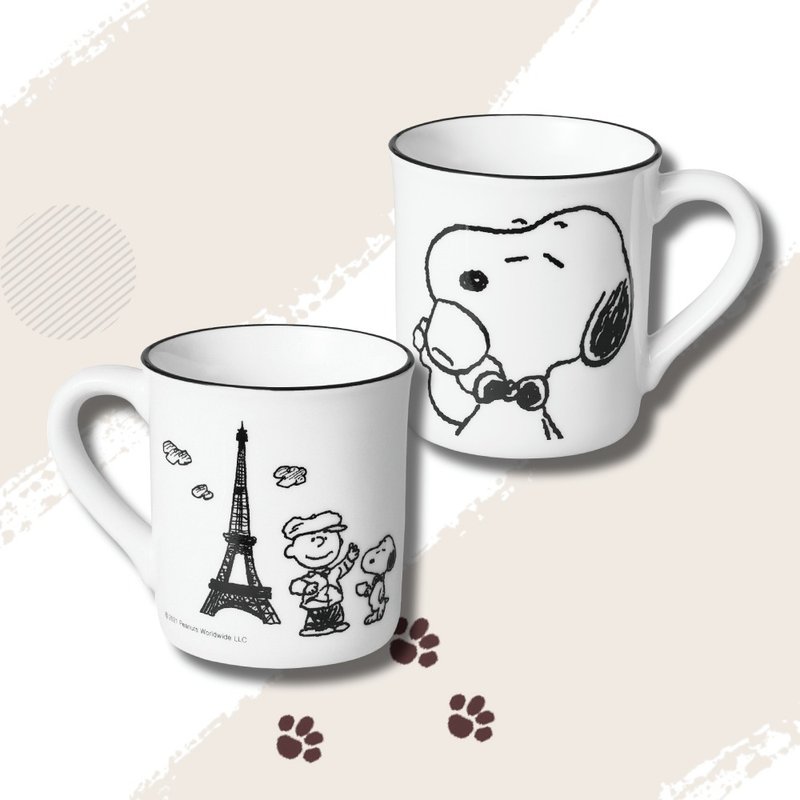 [Corning Tableware] SNOOPY Phil Tower Replica Black and White Mug 385ml - แก้วมัค/แก้วกาแฟ - ดินเผา หลากหลายสี