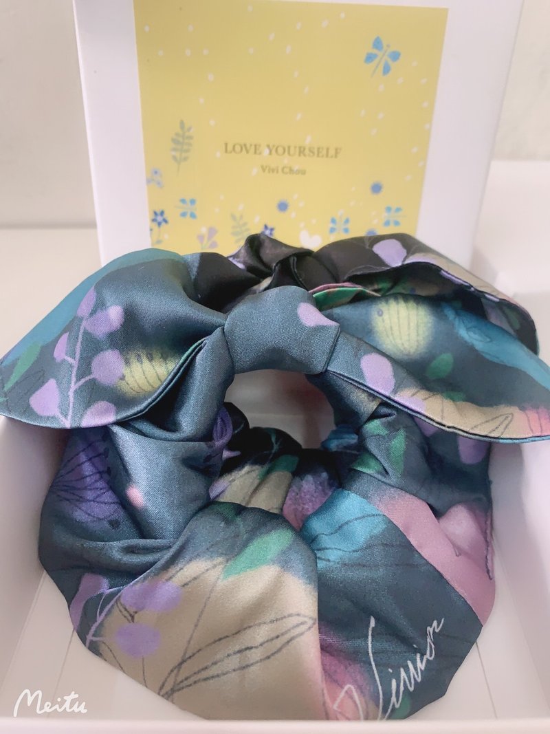 VIVI Chou - 藍綠色神秘花語 - 小甜甜圈蝴蝶結 - 髮夾/髮圈 - 絲．絹 