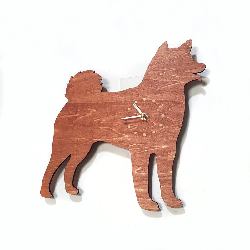 Handmade wooden creative clock happy zoo - Shiba Inu - Clocks - Wood Gold