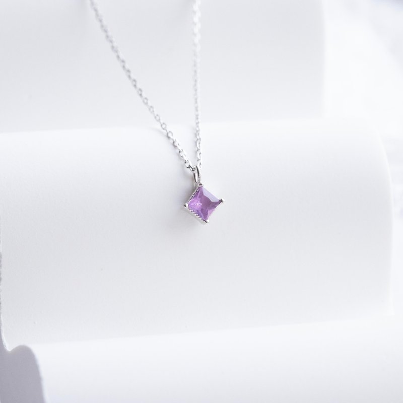 Amethyst 925 Sterling Silver Square Necklace