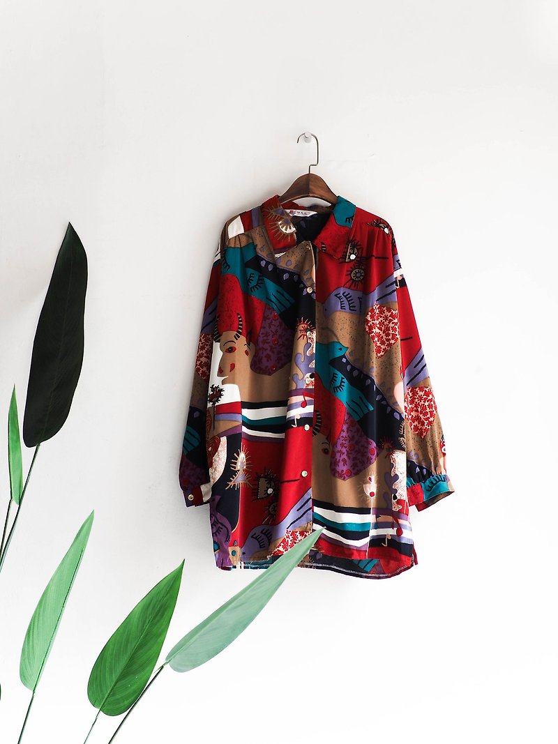 River water mountain - Chiba dry roses spring season antique silky spinning shirt blouse oversize vintage - Women's Shirts - Polyester Multicolor