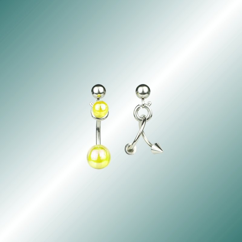 PIERCING Piercing Series Laser Light Yellow Asymmetrical Earrings - ต่างหู - สแตนเลส สีเหลือง