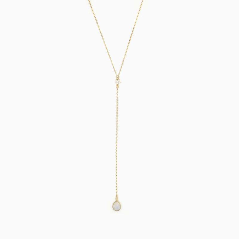 Moonstone Teardrop Lariat Necklace - 14K Gold Filled - Y Necklace - Layering - สร้อยคอ - โลหะ สีทอง