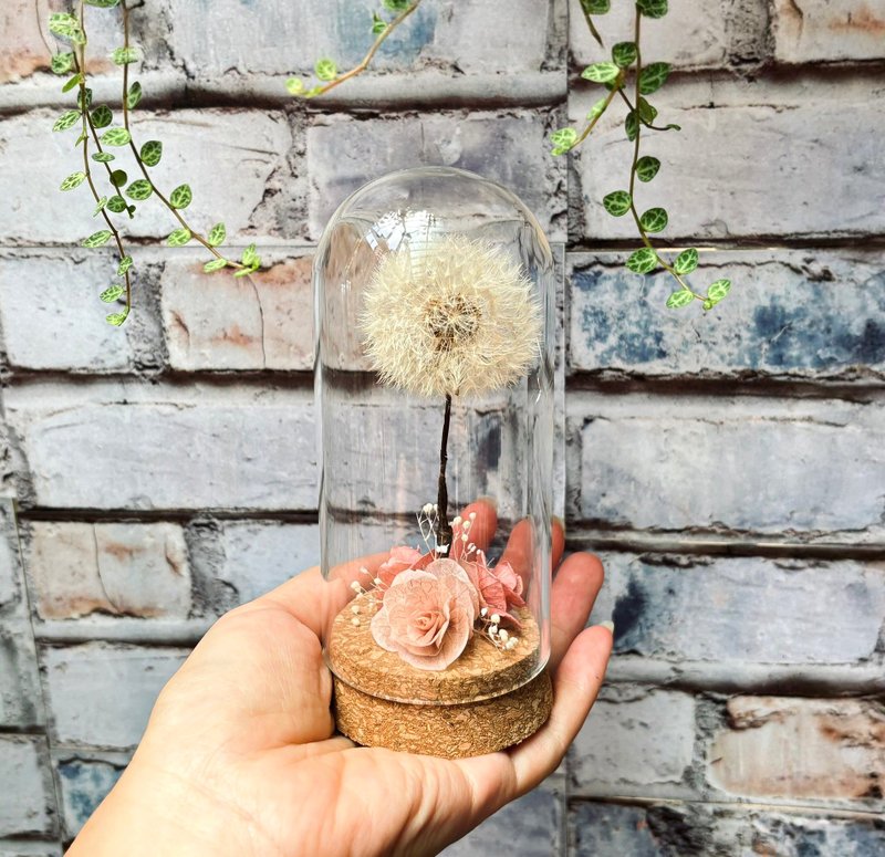 Dandelion Micro Landscape Glass Cover Pink Hydrangea Rose Everlasting Flower Exchange Gift Teacher Graduation - Items for Display - Plants & Flowers 