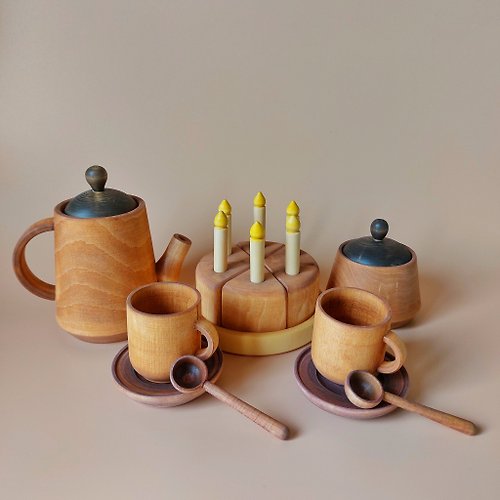 Drevosmart Wooden Tea and Cake Set Montessori Play Kitchen Toy