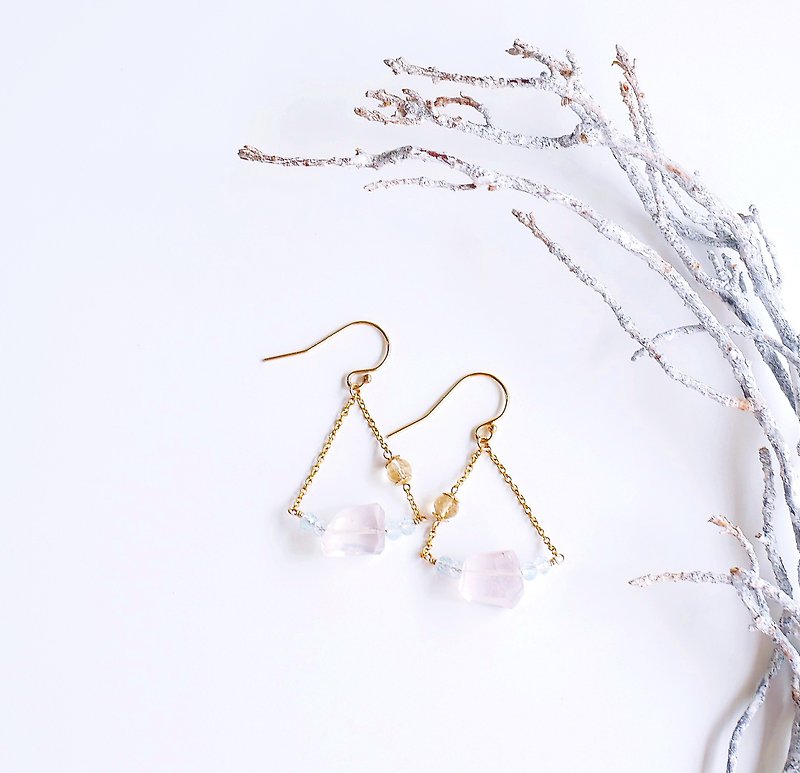 Natural powder crystal sea sapphire temperament elegant earrings wild custom light jewelry 14K GF - Earrings & Clip-ons - Gemstone Pink