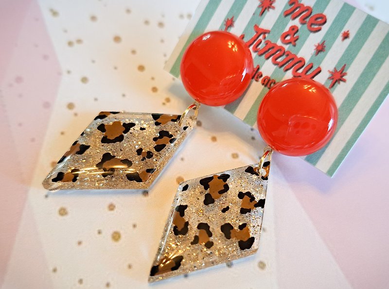 Leopard Diamond Earrings/ Clip-On[Red] Leopard Print Earrings Leopard Print Clip-On - Earrings & Clip-ons - Resin Red
