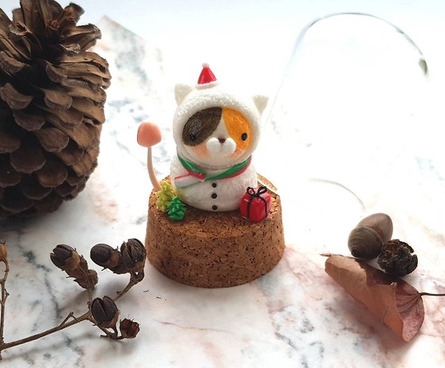 ミニチュア　猫雪だるまさん　ハンドメイドクリスマス