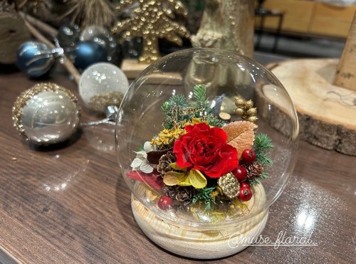 繆思花藝Muse Floral 聖誕玻璃花盅/永生花花盅/玫瑰花盅/聖誕交換禮物/永生花盅罩/玻