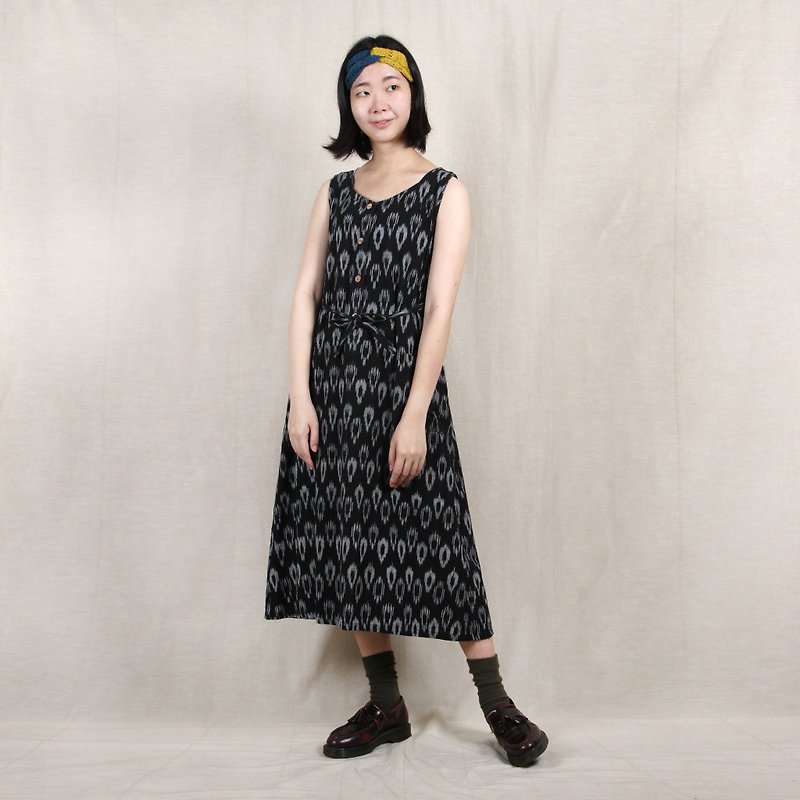 [Egg plant ancient] night ripple cotton sleeveless dress - One Piece Dresses - Cotton & Hemp Black