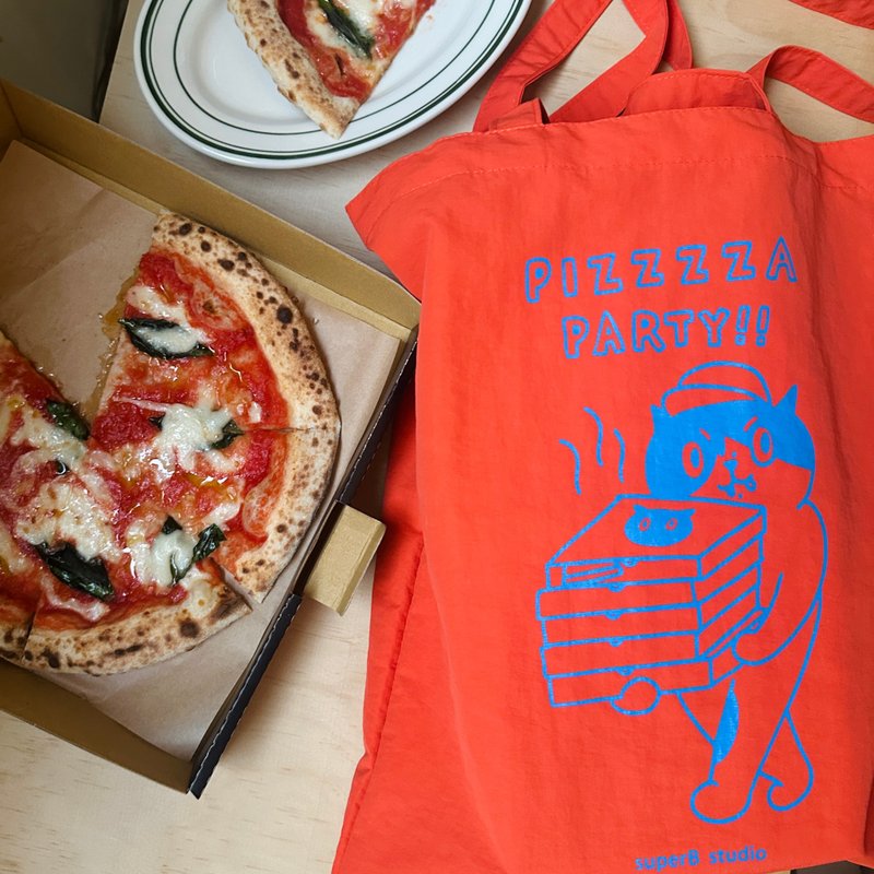 PIZZZZA PARTY totebag - 手提包/手提袋 - 聚酯纖維 橘色