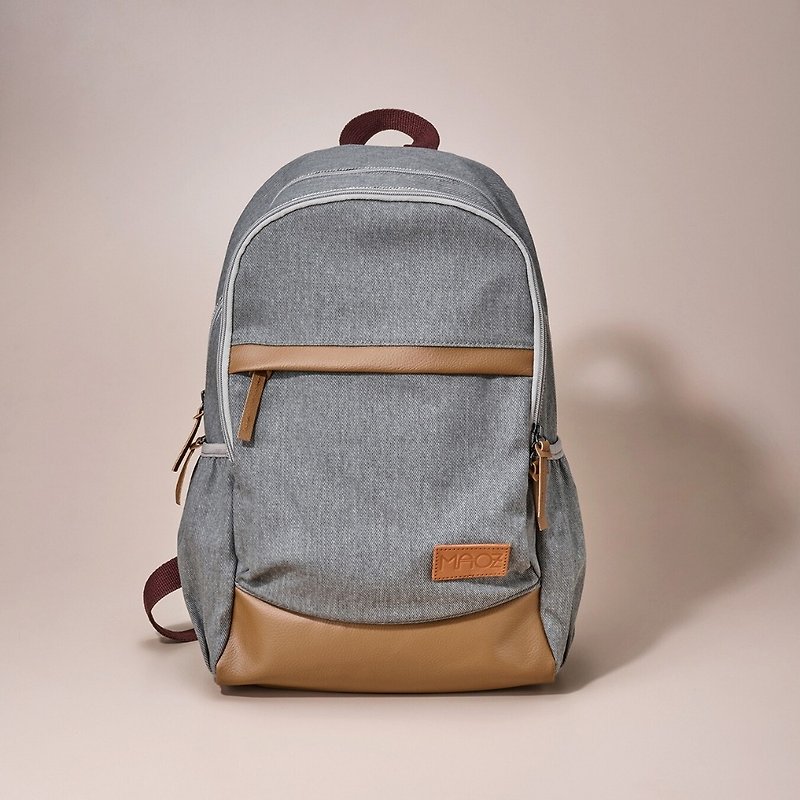 [MAOZ Backpack] SOOL Retro Dark Gray | Khaki Leather - กระเป๋าเป้สะพายหลัง - วัสดุอื่นๆ สีเทา
