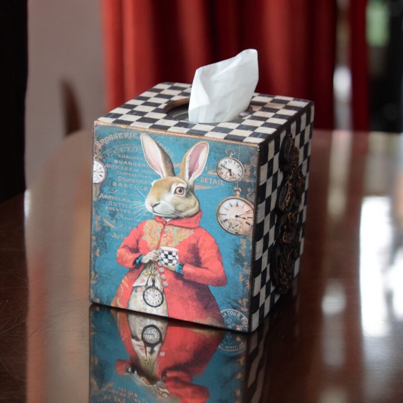 Box for napkins Alice in Wonderland Tissue Box Cover Square Napkin holder - Tissue Boxes - Wood Multicolor