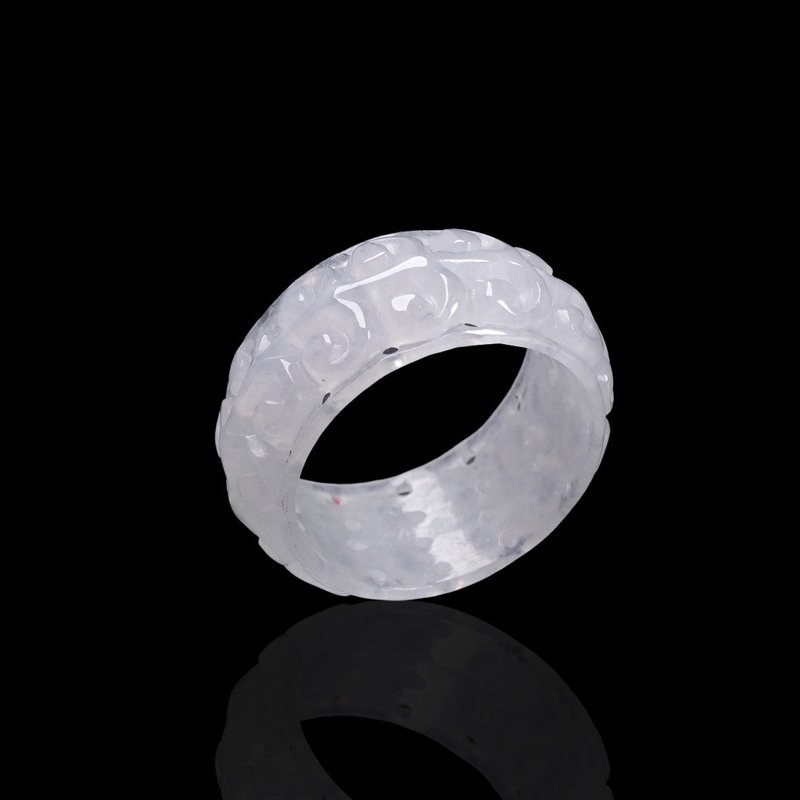 Ice jade carved jade ring | International size 14 | Natural Burmese jade jade A goods | Gifts - แหวนทั่วไป - หยก สีใส