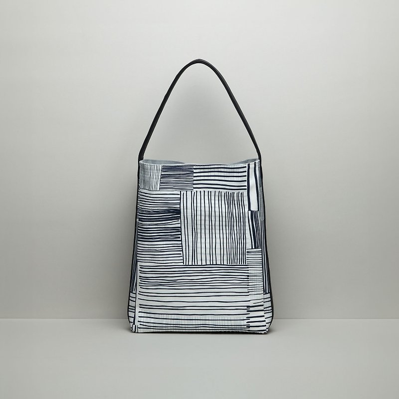 【 Pre order 】Recycle Leather Shoulder Bag / Mixed breed Blue / Gray - Handbags & Totes - Cotton & Hemp Multicolor