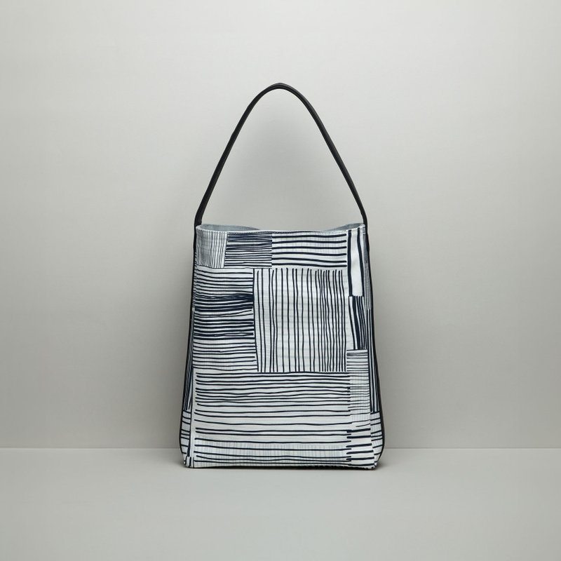 【 Pre order 】Recycle Leather Shoulder Bag / Mixed breed Blue / Gray - Handbags & Totes - Cotton & Hemp Multicolor