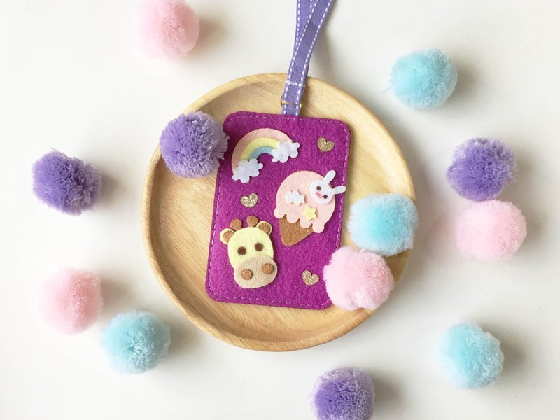 Purple card holder, rainbow, giraffe, ice-cream with neck strap. - 證件套/識別證套 - 其他材質 紫色