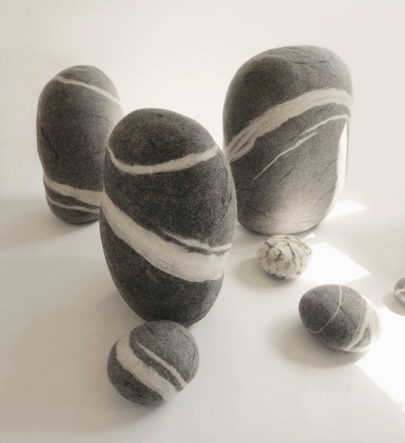 Wool stone pouf ottoman, floor cushion – Giant Rock Model