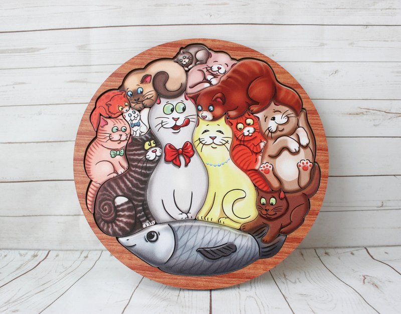 Wooden Puzzle - Cats, Toddler Toys Age 3 4 5 6 year, Wood Montessori animals - 寶寶/兒童玩具/玩偶 - 木頭 金色
