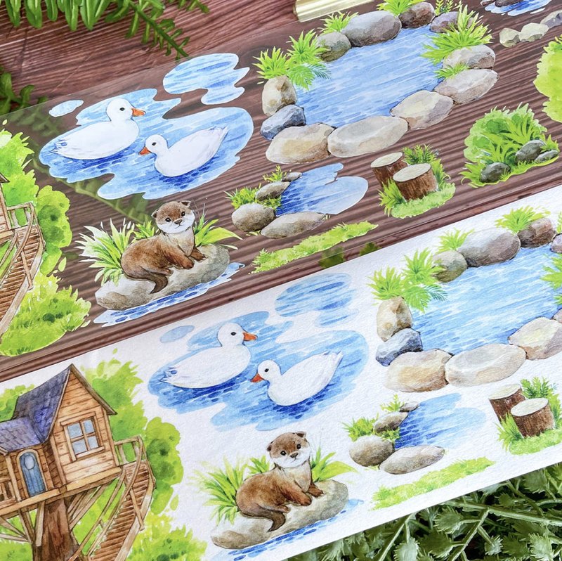 動物園 (所有你喜歡的小動物!) 水彩風景畫 PET 和紙膠帶 - 紙膠帶/和紙/PET - 其他材質 多色