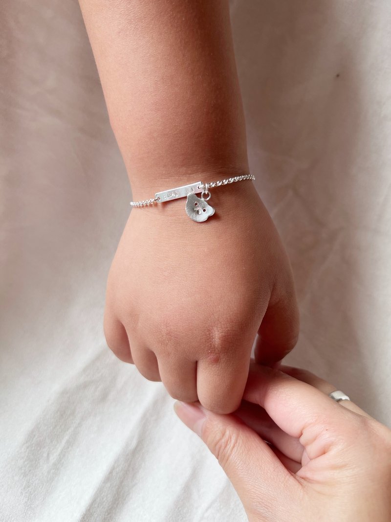 Bear model-moon gift-parent-child-sterling silver bracelet-small lettering tag - เครื่องประดับ - เงินแท้ สีเงิน