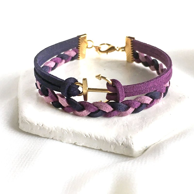 Handmade Double Braided Anchor Bracelets Rose Gold Series-dark purple - สร้อยข้อมือ - วัสดุอื่นๆ สีม่วง