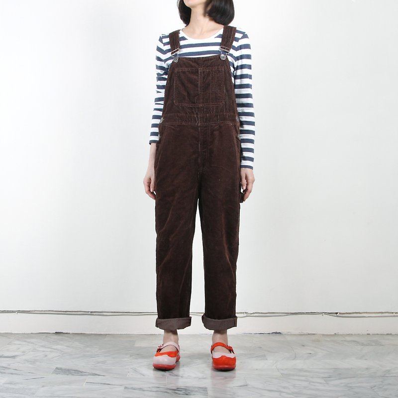 [Egg plant ancient] wood wheel day corduroy antique pants pants - Overalls & Jumpsuits - Polyester Brown
